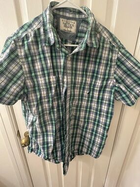 Nautica Men's Blue & Green Plaid Short-Sleeve Button-Down Shirt